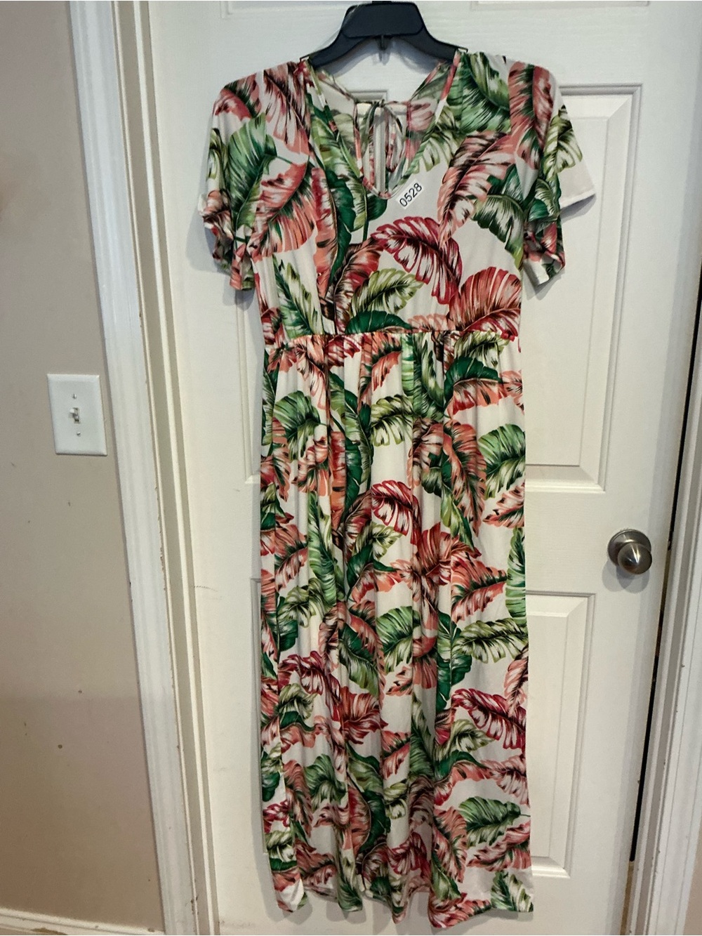 white birch Tropical Leaf Maxi Dress in Cream, Green & Pink